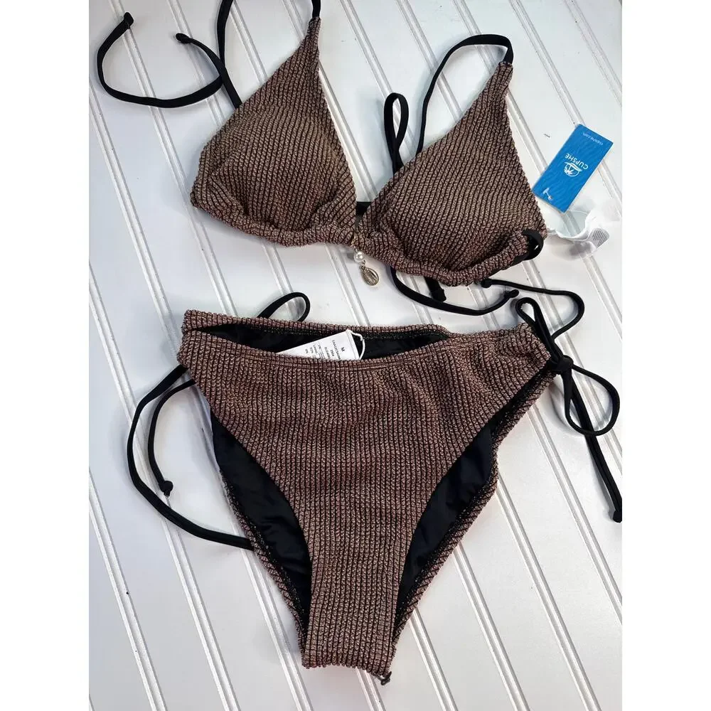 NWT Cupshe Lot of 4 Bikinis Oceanside Charm & Pink Textured Halter Swimsuit Sz M